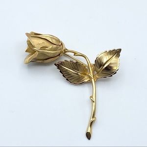 Vintage Gio Gold Rose Long Stem Brooch